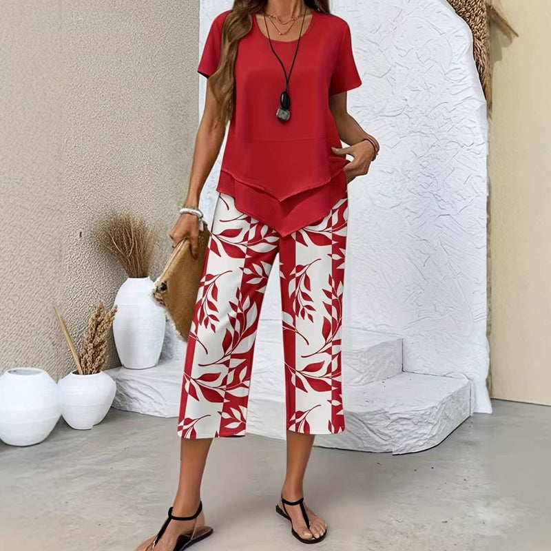 ⏳Limited-time 50% off⏰Casual Round Neck Layered Tunic Top & Wide Leg Pants Set👚👖