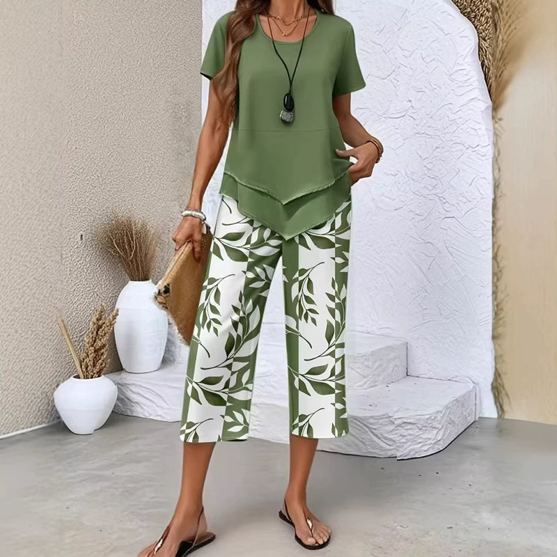 ⏳Limited-time 50% off⏰Casual Round Neck Layered Tunic Top & Wide Leg Pants Set👚👖
