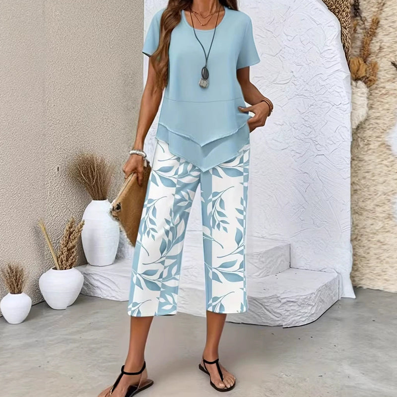 ⏳Limited-time 50% off⏰Casual Round Neck Layered Tunic Top & Wide Leg Pants Set👚👖