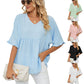 💖LAST DAY SALE 50% OFF💷👕Women's Tops Casual V Neck Ruffle Sleeve T Shirts Babydoll Loose Fit Peplum Top🌿