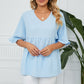 💖LAST DAY SALE 50% OFF💷👕Women's Tops Casual V Neck Ruffle Sleeve T Shirts Babydoll Loose Fit Peplum Top🌿
