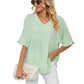 💖LAST DAY SALE 50% OFF💷👕Women's Tops Casual V Neck Ruffle Sleeve T Shirts Babydoll Loose Fit Peplum Top🌿