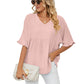 💖LAST DAY SALE 50% OFF💷👕Women's Tops Casual V Neck Ruffle Sleeve T Shirts Babydoll Loose Fit Peplum Top🌿