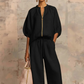 👚IMITED-TIME 70%OFF! 👖 Women's Solid  Color 2-Piece Tracksuit -Puff Sleeve, Wide Leg,Zipper Detail✨