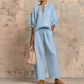 👚IMITED-TIME 70%OFF! 👖 Women's Solid  Color 2-Piece Tracksuit -Puff Sleeve, Wide Leg,Zipper Detail✨