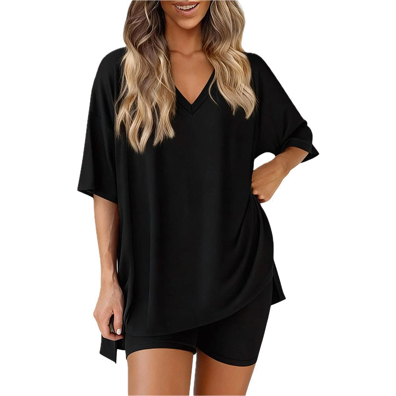 📢LAST DAY SALE 50% OFF !! ⏰Women’s Summer Loungewear Set – Oversized V-Neck Top & Shorts 🌿☕