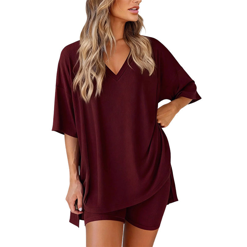 📢LAST DAY SALE 50% OFF !! ⏰Women’s Summer Loungewear Set – Oversized V-Neck Top & Shorts 🌿☕