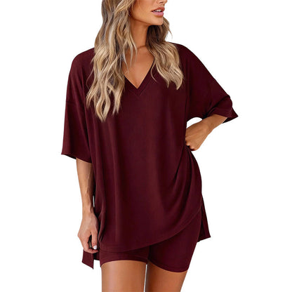 📢LAST DAY SALE 50% OFF !! ⏰Women’s Summer Loungewear Set – Oversized V-Neck Top & Shorts 🌿☕