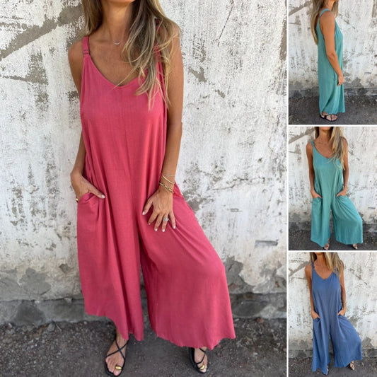 🏖️Summer Cool Deal: ONLY ￡16.99!!🌷👗Women's Casual Loose Cotton and Linen Jumpsuit with Pockets