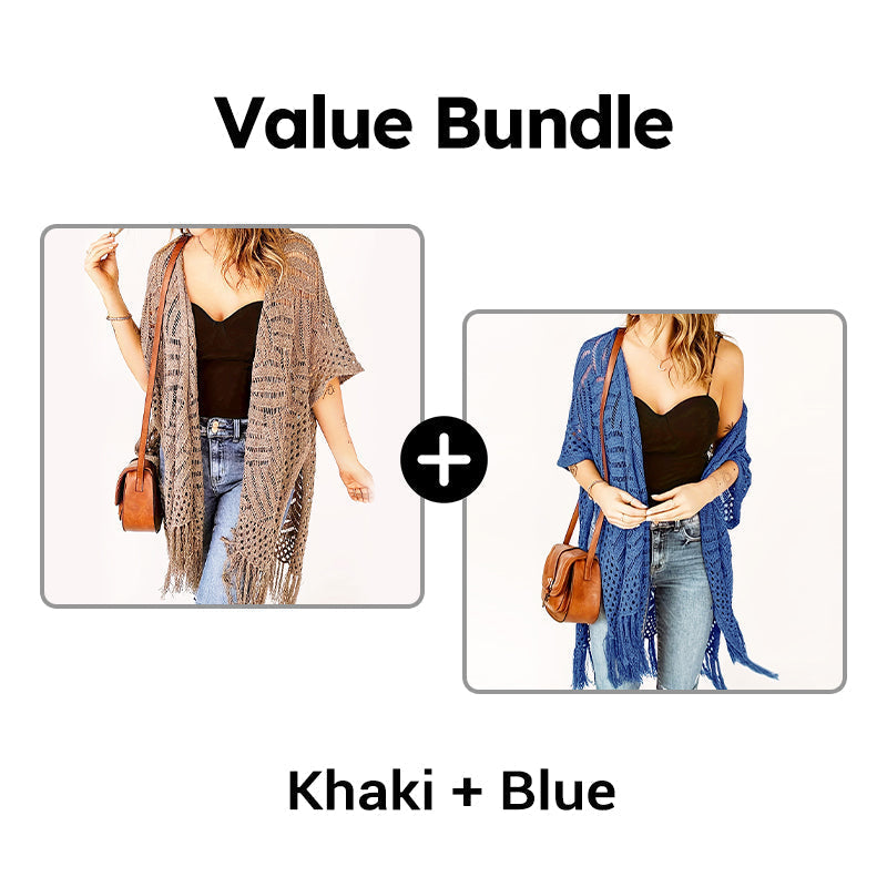 🌊SUMMER HOT SALE 50% OFF!✨ Women's Open-Front Knit Cover-Up with Tassel Fringe – Bohemian & Lightweight – Beach Essential 🌴