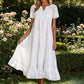 ⏰Summer Hot Sale 70% OFF💃Women Summer Ruffle Hem Floral Lace Eyelet Dress Casual Notch Neck Midi Tunic Dress with Pocket