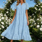 ⏰Summer Hot Sale 70% OFF💃Women Summer Ruffle Hem Floral Lace Eyelet Dress Casual Notch Neck Midi Tunic Dress with Pocket