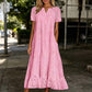 ⏰Summer Hot Sale 70% OFF💃Women Summer Ruffle Hem Floral Lace Eyelet Dress Casual Notch Neck Midi Tunic Dress with Pocket