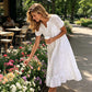 ⏰Summer Hot Sale 70% OFF💃Women Summer Ruffle Hem Floral Lace Eyelet Dress Casual Notch Neck Midi Tunic Dress with Pocket