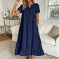 ⏰Summer Hot Sale 70% OFF💃Women Summer Ruffle Hem Floral Lace Eyelet Dress Casual Notch Neck Midi Tunic Dress with Pocket