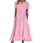 ⏰Summer Hot Sale 70% OFF💃Women Summer Ruffle Hem Floral Lace Eyelet Dress Casual Notch Neck Midi Tunic Dress with Pocket