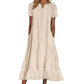 ⏰Summer Hot Sale 70% OFF💃Women Summer Ruffle Hem Floral Lace Eyelet Dress Casual Notch Neck Midi Tunic Dress with Pocket