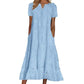 ⏰Summer Hot Sale 70% OFF💃Women Summer Ruffle Hem Floral Lace Eyelet Dress Casual Notch Neck Midi Tunic Dress with Pocket