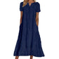 ⏰Summer Hot Sale 70% OFF💃Women Summer Ruffle Hem Floral Lace Eyelet Dress Casual Notch Neck Midi Tunic Dress with Pocket