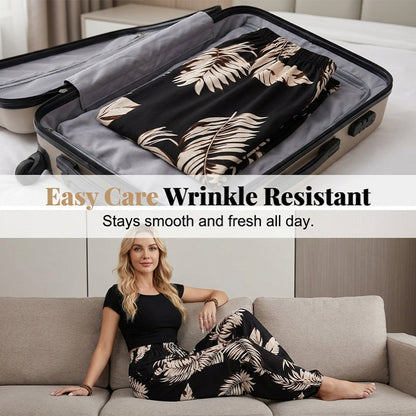 💖LAST DAY SALE 50% OFF💷Women's Summer Wide Leg Pants Flowy Drawstring Elastic Waist Trousers with Pockets