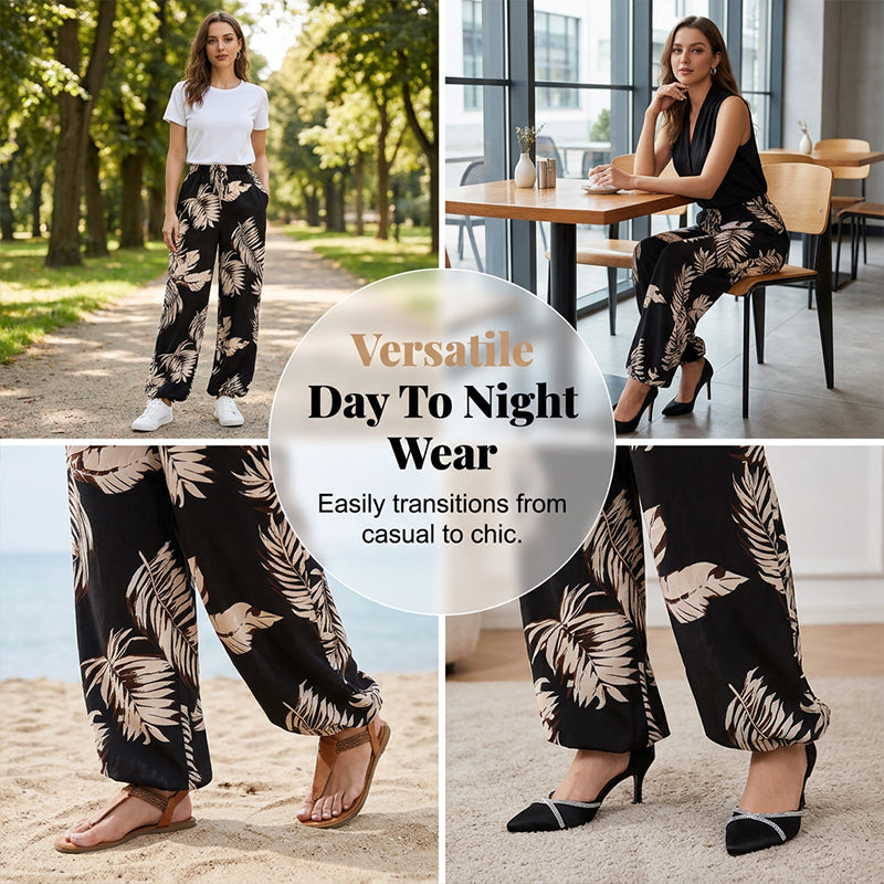 💖LAST DAY SALE 50% OFF💷Women's Summer Wide Leg Pants Flowy Drawstring Elastic Waist Trousers with Pockets