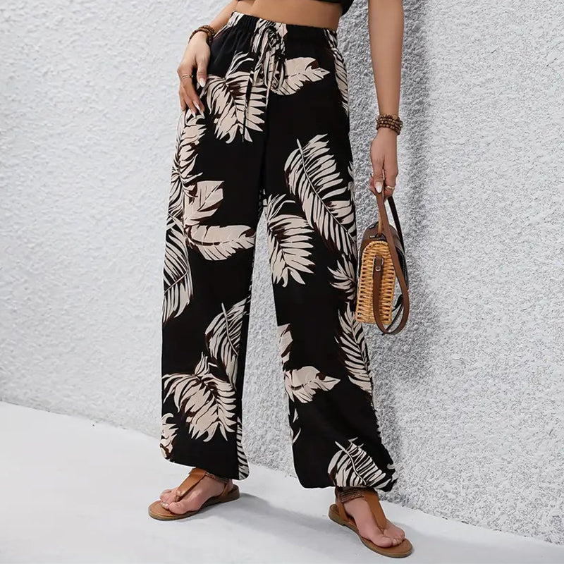 💖LAST DAY SALE 50% OFF💷Women's Summer Wide Leg Pants Flowy Drawstring Elastic Waist Trousers with Pockets