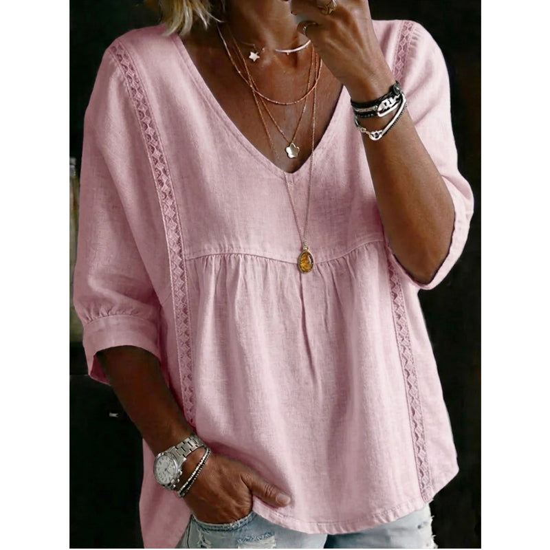 🔥Summer Hot Sales - 65% OFF👚Women's Casual V-Neck Lace Trim Top