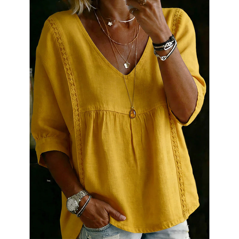 🔥Summer Hot Sales - 65% OFF👚Women's Casual V-Neck Lace Trim Top