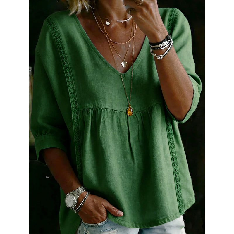 🔥Summer Hot Sales - 65% OFF👚Women's Casual V-Neck Lace Trim Top