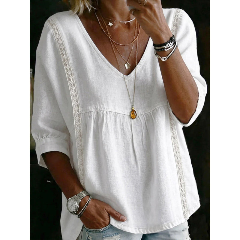 🔥Summer Hot Sales - 65% OFF👚Women's Casual V-Neck Lace Trim Top