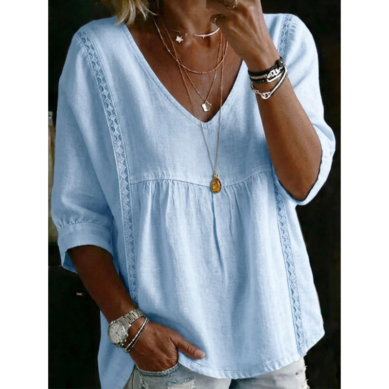 🔥Summer Hot Sales - 65% OFF👚Women's Casual V-Neck Lace Trim Top