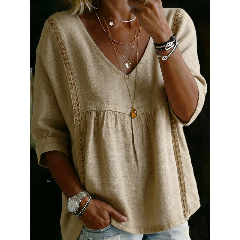 🔥Summer Hot Sales - 65% OFF👚Women's Casual V-Neck Lace Trim Top