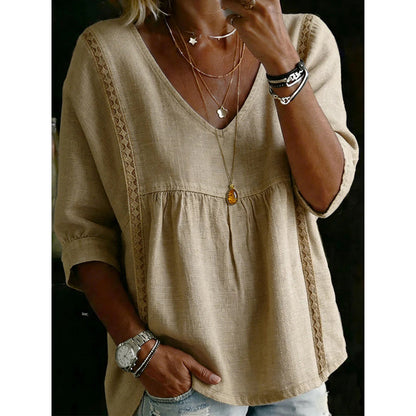 🔥Summer Hot Sales - 65% OFF👚Women's Casual V-Neck Lace Trim Top