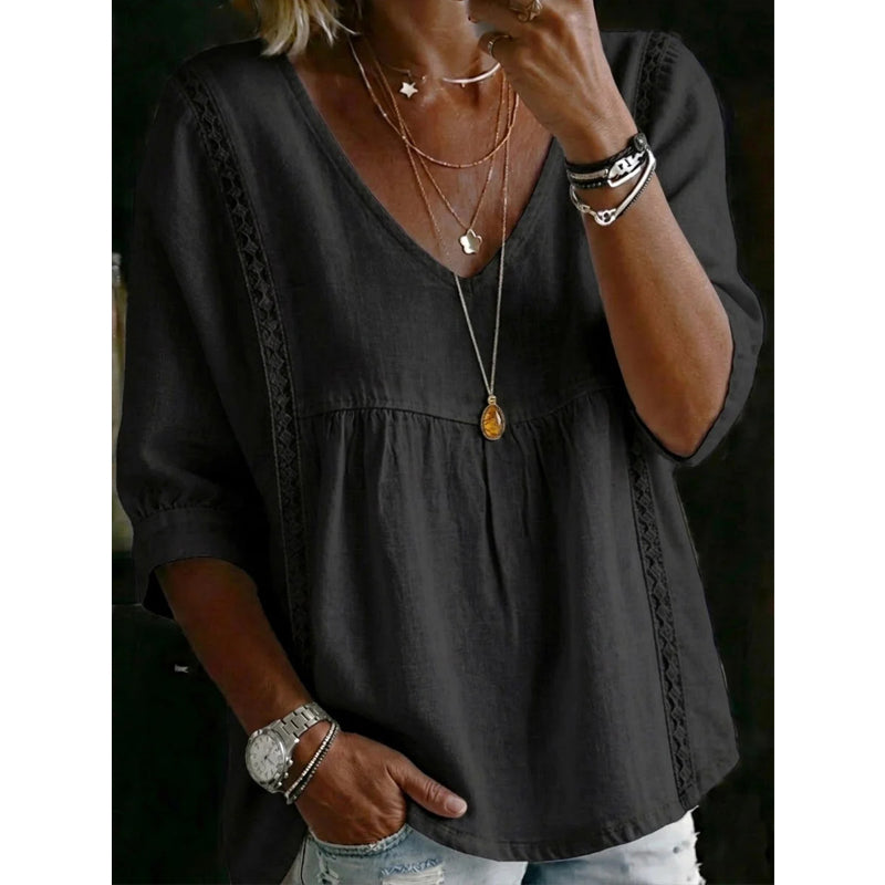 🔥Summer Hot Sales - 65% OFF👚Women's Casual V-Neck Lace Trim Top