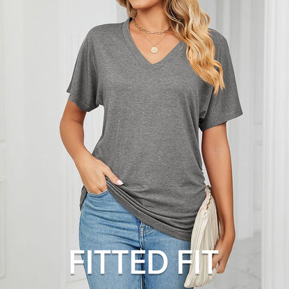 ⏰Summer Hot Sale 70% OFF👚Women's V-Neck Loose Soft Solid Color Short Sleeve Top