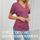 ⏰Summer Hot Sale 70% OFF👚Women's V-Neck Loose Soft Solid Color Short Sleeve Top