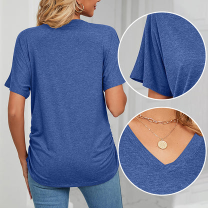 ⏰Summer Hot Sale 70% OFF👚Women's V-Neck Loose Soft Solid Color Short Sleeve Top