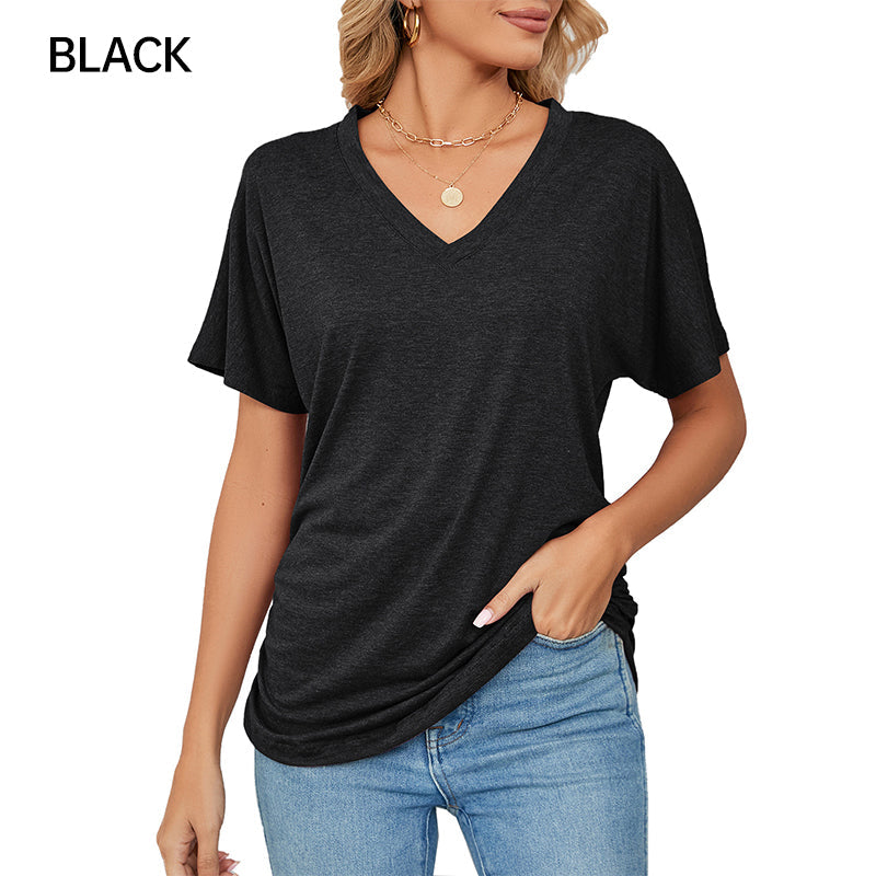⏰Summer Hot Sale 70% OFF👚Women's V-Neck Loose Soft Solid Color Short Sleeve Top