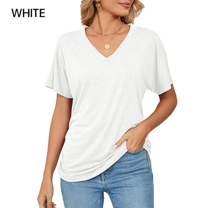 ⏰Summer Hot Sale 70% OFF👚Women's V-Neck Loose Soft Solid Color Short Sleeve Top