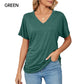 ⏰Summer Hot Sale 70% OFF👚Women's V-Neck Loose Soft Solid Color Short Sleeve Top