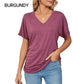 ⏰Summer Hot Sale 70% OFF👚Women's V-Neck Loose Soft Solid Color Short Sleeve Top