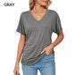 ⏰Summer Hot Sale 70% OFF👚Women's V-Neck Loose Soft Solid Color Short Sleeve Top