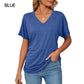 ⏰Summer Hot Sale 70% OFF👚Women's V-Neck Loose Soft Solid Color Short Sleeve Top