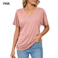 ⏰Summer Hot Sale 70% OFF👚Women's V-Neck Loose Soft Solid Color Short Sleeve Top