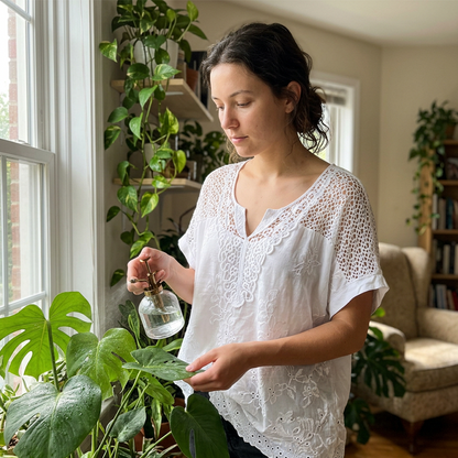 🌸 Elegant Lace Embroidered V-Neck Top – Relaxed Fit, Floral Detail. 49% OFF Limited Offer!