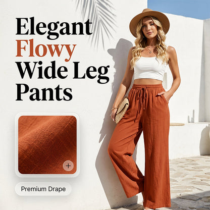 💖LAST DAY SALE 50% OFF💷Women's Summer Wide Leg Pants Flowy Drawstring Elastic Waist Trousers with Pockets