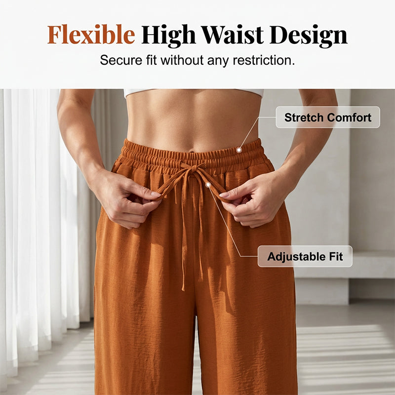 💖LAST DAY SALE 50% OFF💷Women's Summer Wide Leg Pants Flowy Drawstring Elastic Waist Trousers with Pockets