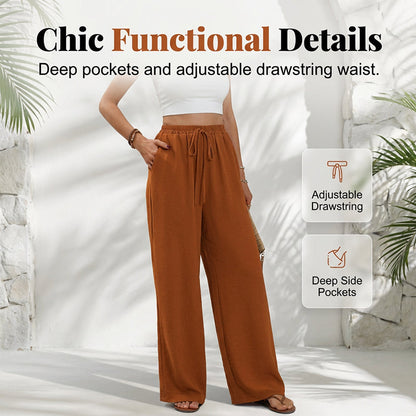 💖LAST DAY SALE 50% OFF💷Women's Summer Wide Leg Pants Flowy Drawstring Elastic Waist Trousers with Pockets