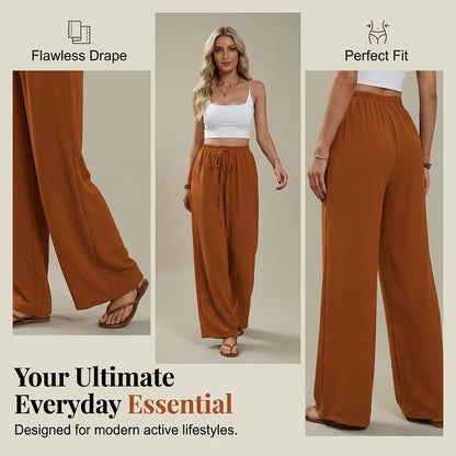 💖LAST DAY SALE 50% OFF💷Women's Summer Wide Leg Pants Flowy Drawstring Elastic Waist Trousers with Pockets