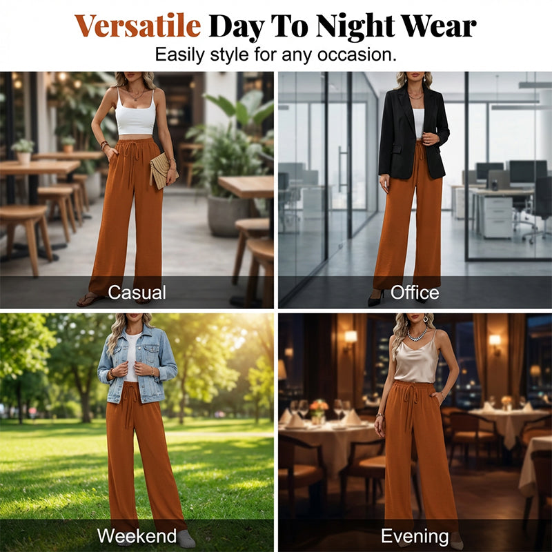 💖LAST DAY SALE 50% OFF💷Women's Summer Wide Leg Pants Flowy Drawstring Elastic Waist Trousers with Pockets